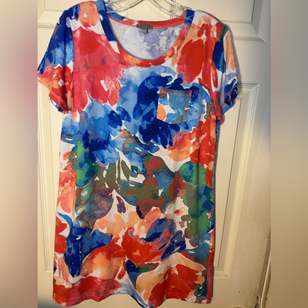 T By Talbots French Terry Multicolor Floral TShirt Dress MP
